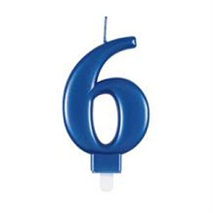 Bright Blue Number 6 Candle