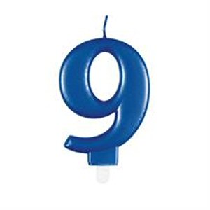 Bright Blue Number 9 Candle