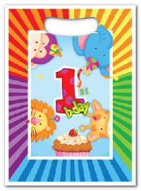 1st Birthday Jungle Plastic Party Loot Bags