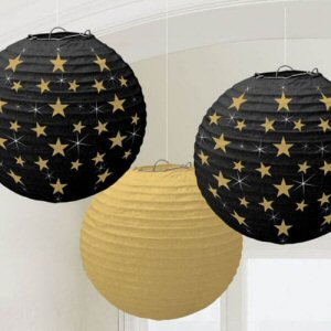 Hot Stamp Gold Glitz Paper Lanterns Hanging Decorations