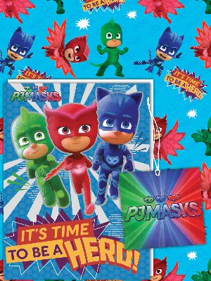 PJ Masks Wrapping Paper Greetings Card and Gift Tag Pack