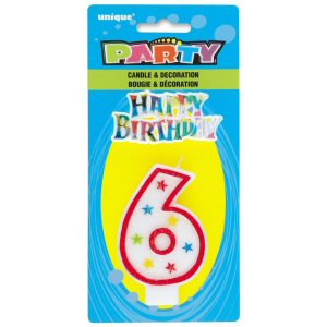 White and Red Glitter Number 6 Candle