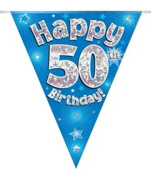 Happy 50th Birthday Blue Flag Banner