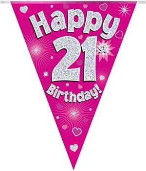 Happy 21st Birthday Pink Flag Banner