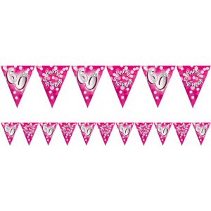 Pink Happy Birthday Foil Party Bunting Age 60 by Riethmuller