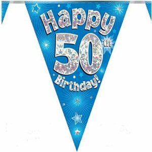 Blue Happy Birthday Foil Party Bunting Age 50 by Riethmuller