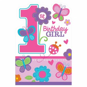 Sweet 1st Birthday Girl Invitations and Envelopes