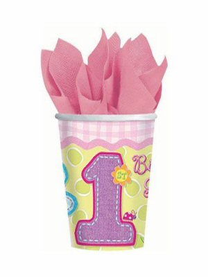 Hugs and Stitches First Birthday Girl Paper Cups