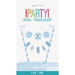 Blue Gingham 1st Birthday Bunting Cake Topper