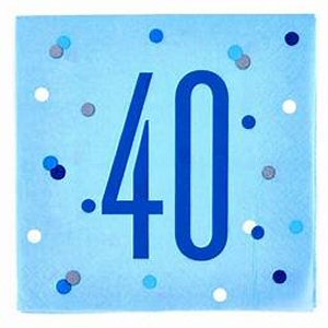 Blue Glitz 40th Birthday Lunch Napkins