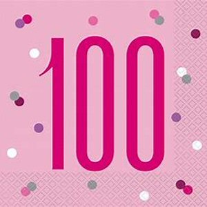Pink 100th Party Napkins