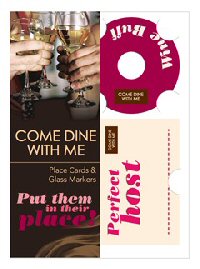 Come Dine With Me Place Cards and Wine Glass Stem Covers