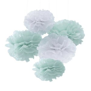 Hello World Mint and White Tissue Paper Pom Poms
