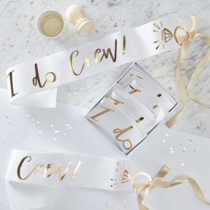 I Do Crew White and Gold Foiled Sashes