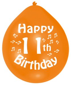 Happy 11th Birthday Assorted Colours Latex Balloons