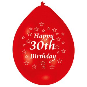 Happy 30th Birthday Assorted Colours Latex Balloons