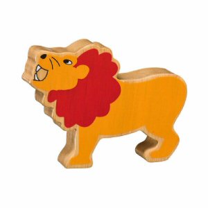 A colourful, chunky wooden lion figure A colourful, chunky wooden lion figure