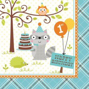 Owl Party Blue 1st Birthday Napkins
