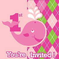 Ocean Preppy Girl Party 1st Birthday Invitations