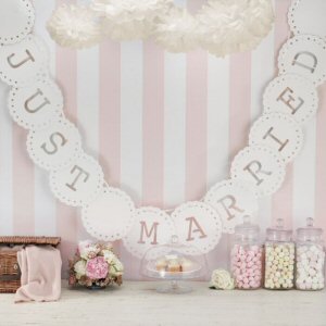 Ivory Vintage Lace Just Married Bunting